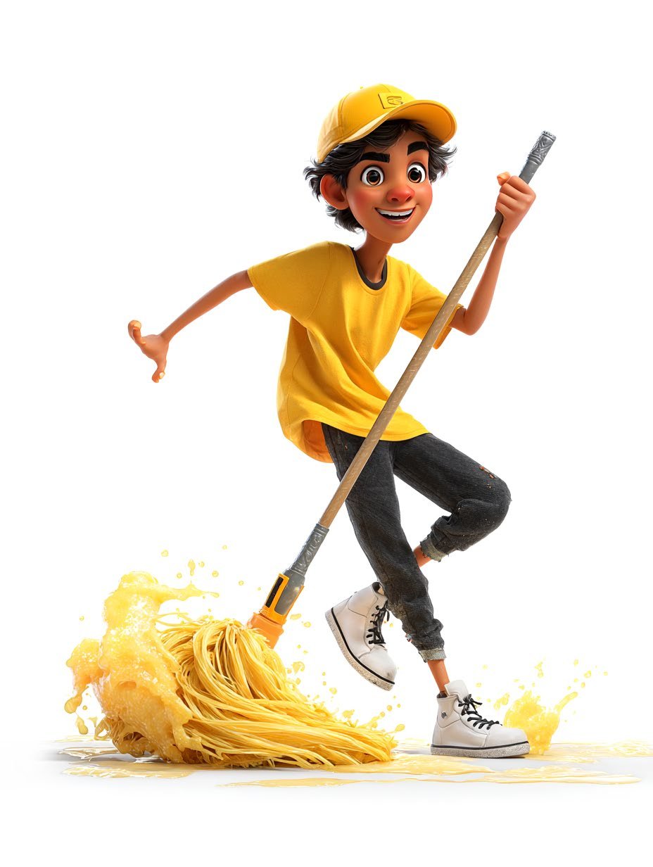 A person is mopping a floor.